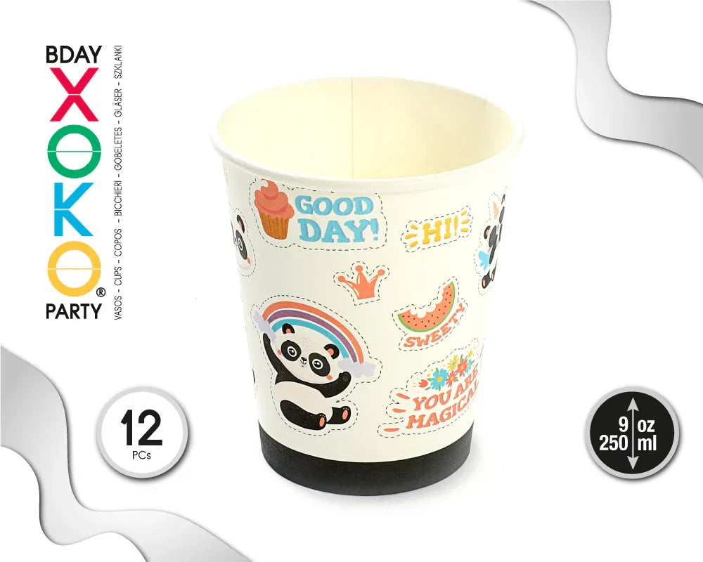 VASO 9OZ PANDA 12PC - yupiparty