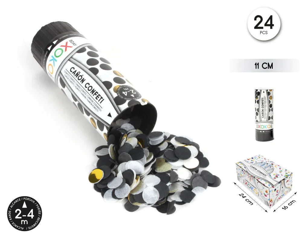 CAÑON CONFETTI NEGRO/ORO+BL 11CM - yupiparty