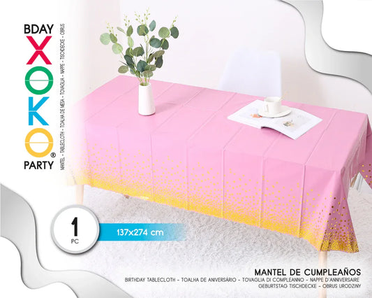 MANTEL ROSA CON LUNAR DE ORO - yupiparty