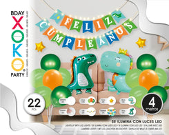 SET GLOBOS CON LUZ DINOSAURIO 22PC - yupiparty