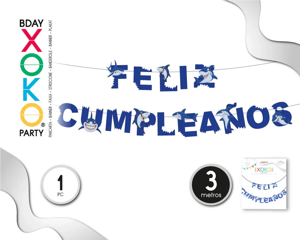 GUIRNALDA FELIZ CUMPLE TIBURON - yupiparty