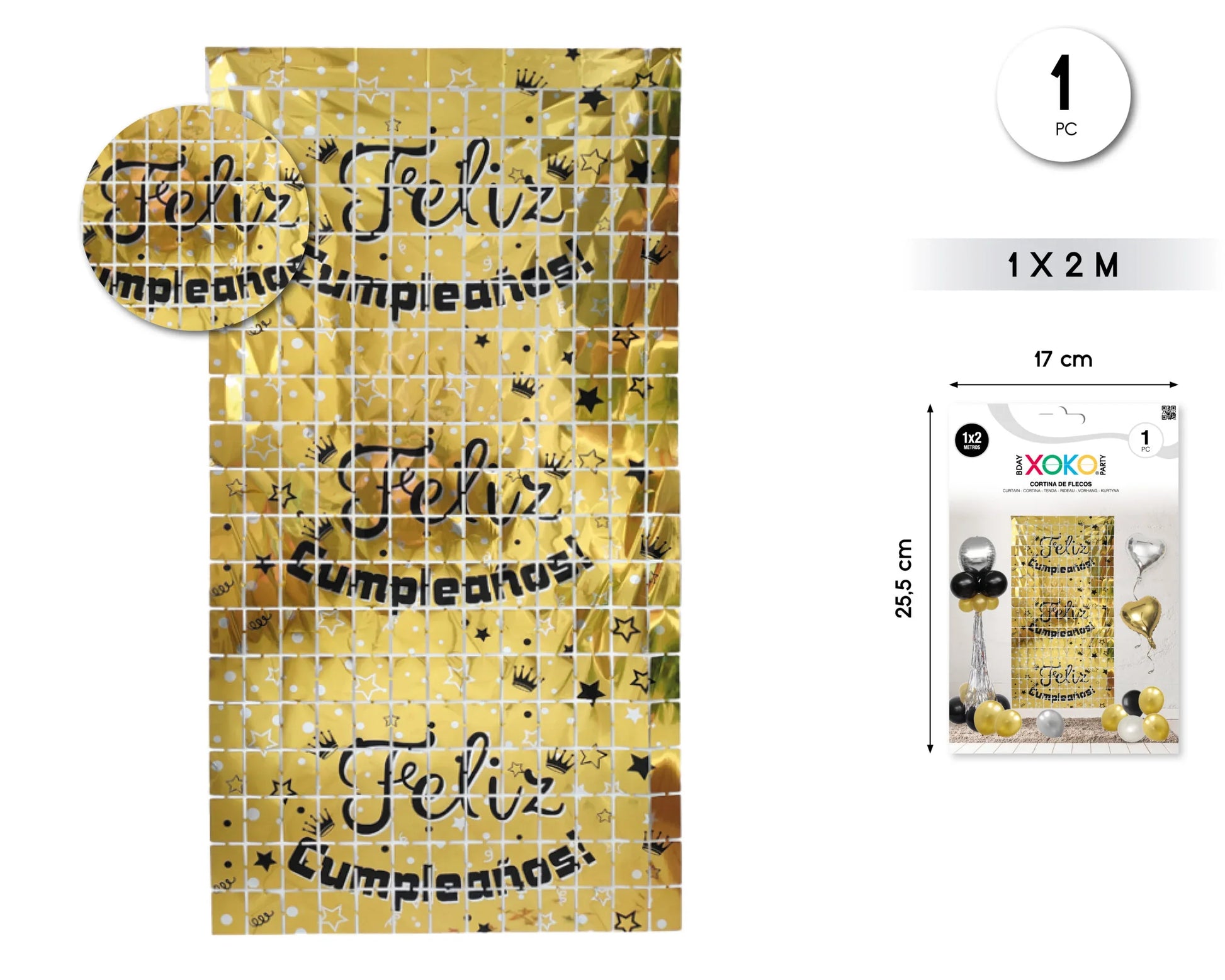 CORTINA DE FLECOS CUADRADOS 1*2M FELIZ C - yupiparty