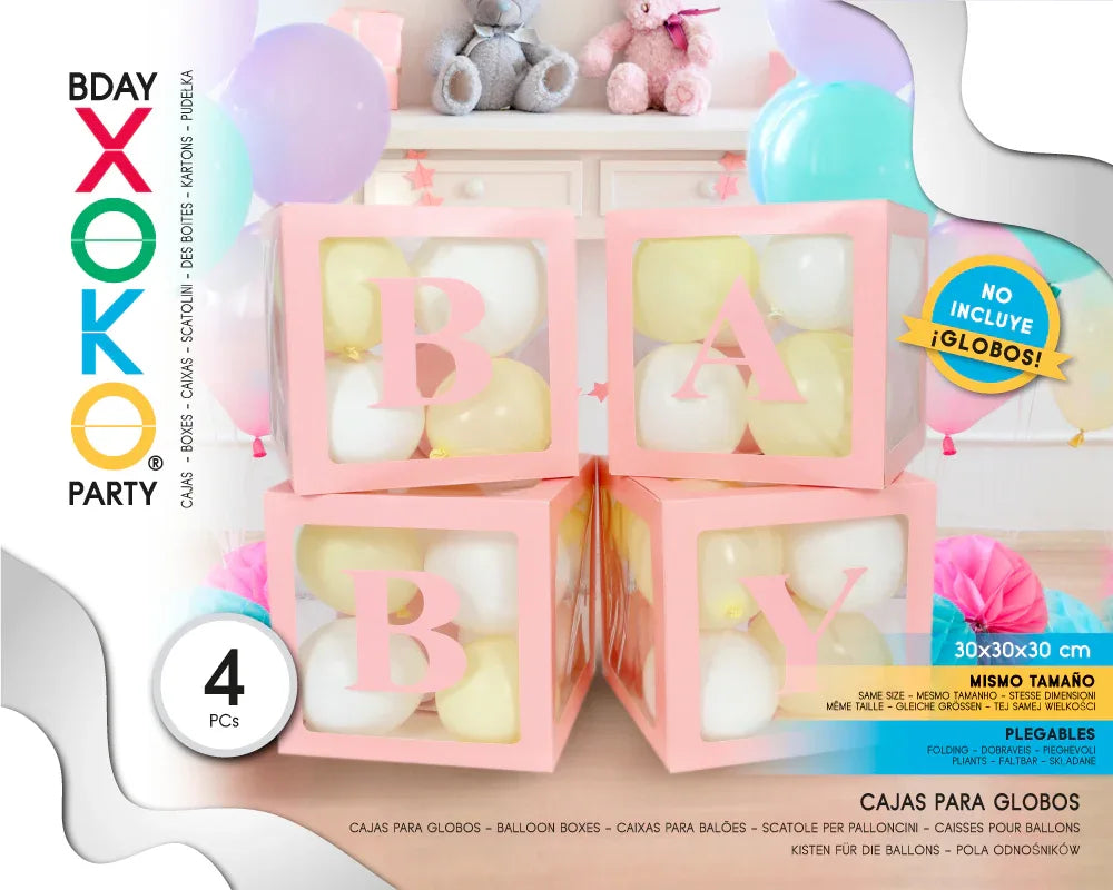 SET CAJAS PARA GLOBOS BABY ROSA 4PC - yupiparty