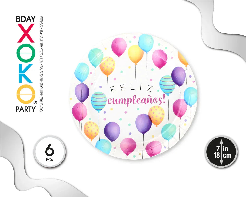 PLATO 18CM GLOBOS 6PC - yupiparty