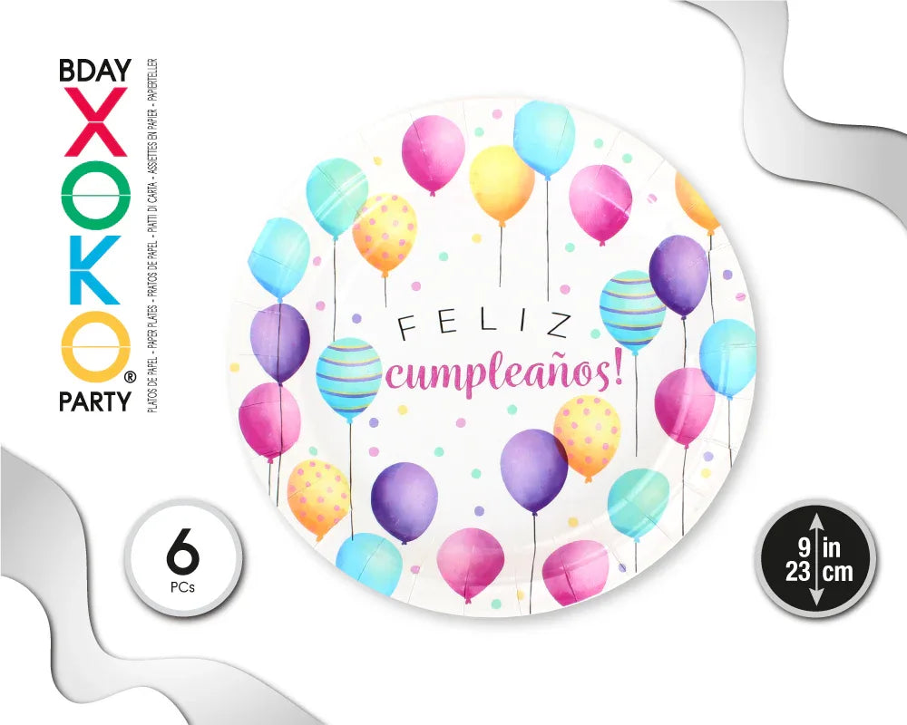 PLATO 23CM GLOBOS 6PC - yupiparty