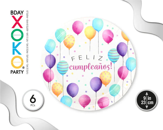 PLATO 23CM GLOBOS 6PC - yupiparty