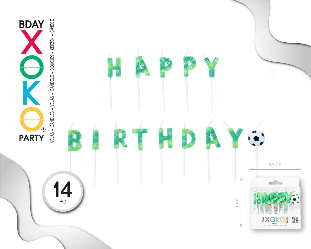 VELA LETRAS HAPPY BDAY FUTBOL 14PC - yupiparty