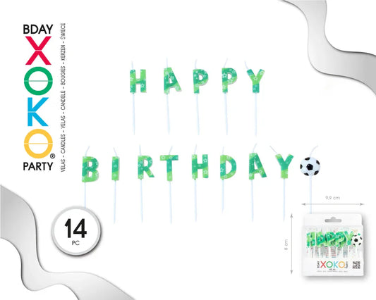 VELA LETRAS HAPPY BDAY FUTBOL 14PC - yupiparty