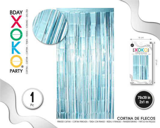 CORTINA DE FLECOS 1M*2M CELESTE MATE - yupiparty