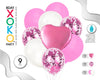 SET GLOBO CONFETTI CORAZON 9PC ROSA - yupiparty
