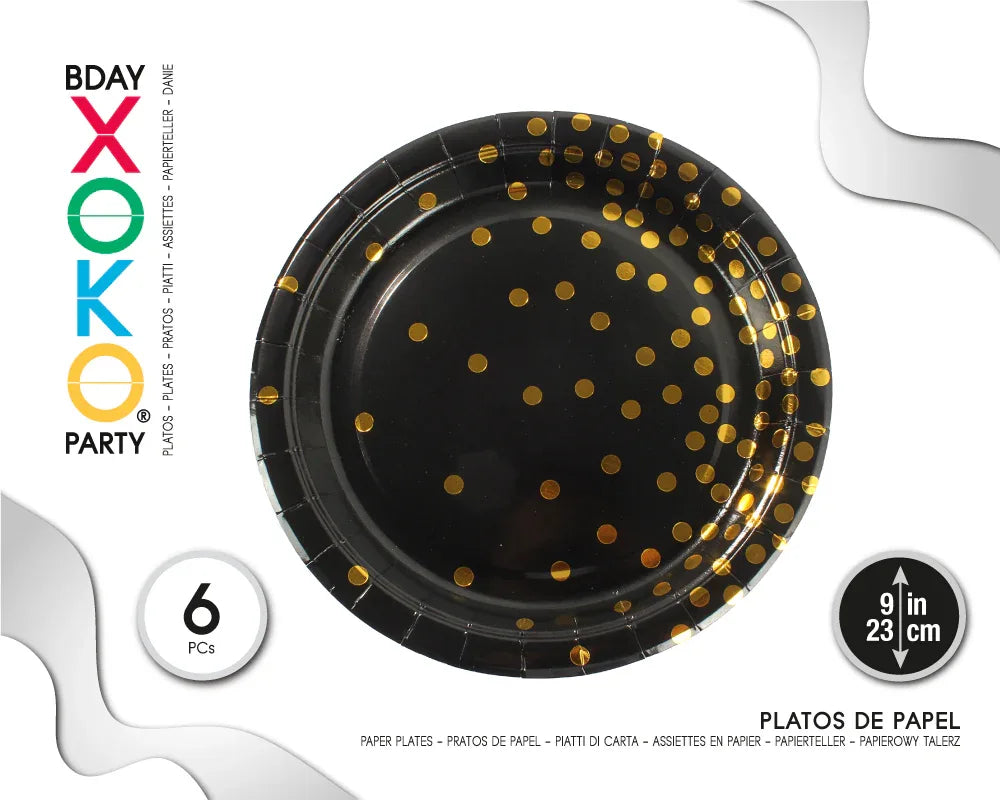 PLATO 23CM FELIZ CUMPLE GOLD 6PC - yupiparty