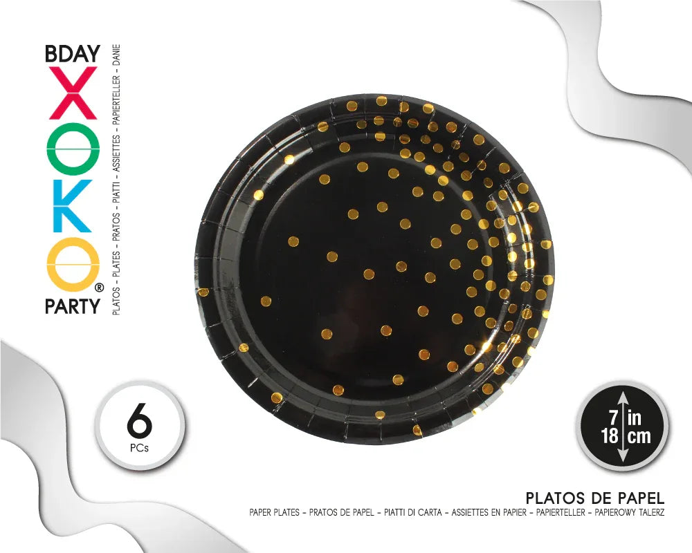 PLATO 18CM FELIZ CUMPLE GOLD 6PC - yupiparty