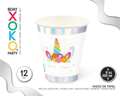VASO 9OZ UNICORN IRIS 12PC - yupiparty
