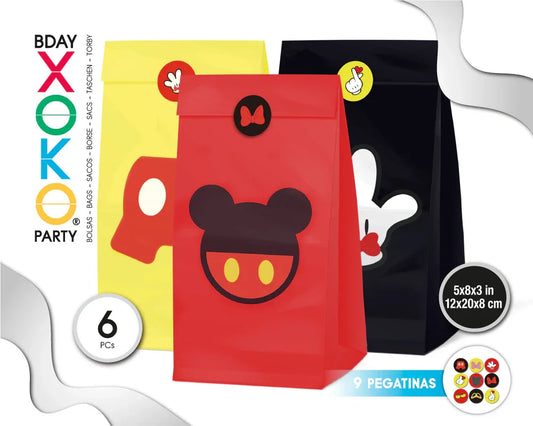 BOLSAS PAPEL CON PEGATINA 6PC RATON - yupiparty