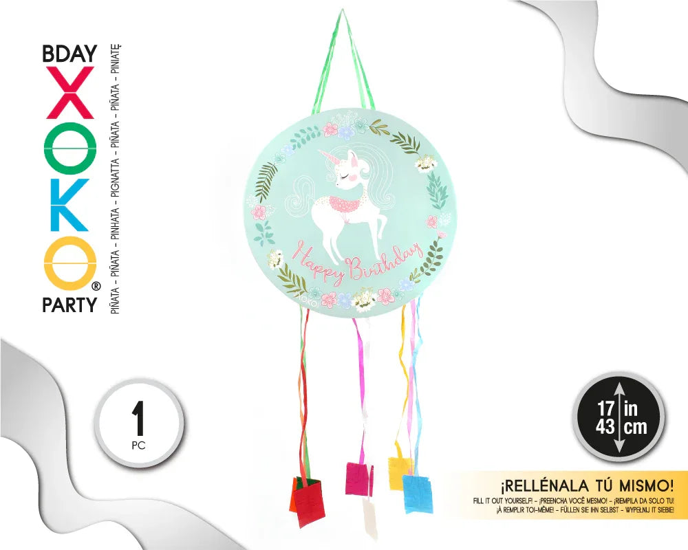 PIÑATA UNICORNIO HAPPY BDAY 43CM - yupiparty