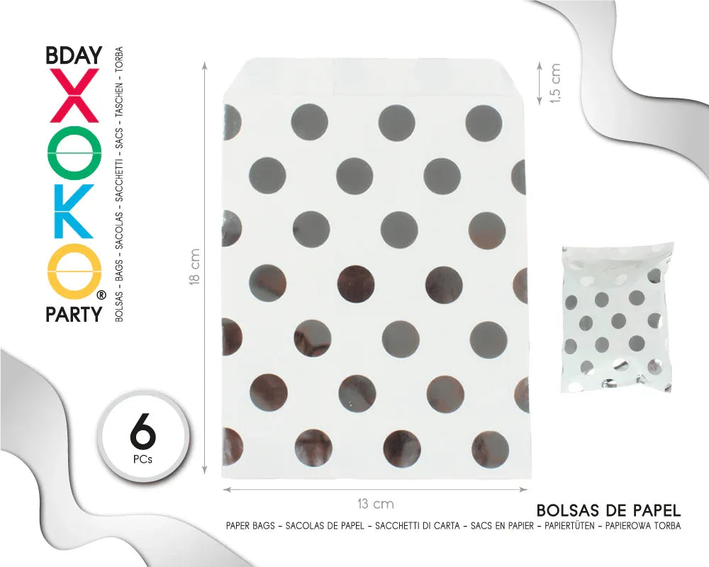 BOLSAS DE PAPEL KRAFT LUNAR PLATA 6PC - yupiparty