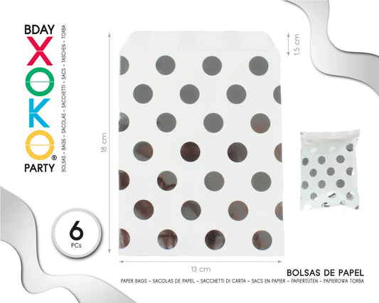 BOLSAS DE PAPEL KRAFT LUNAR PLATA 6PC - yupiparty