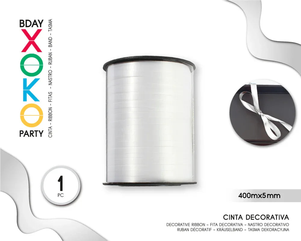 CINTA DECORATIVA GLOBOS 400M*5MM BLANCO - yupiparty