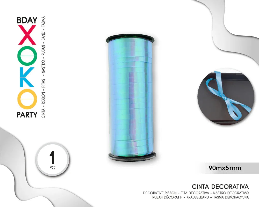 CINTA DECORATIVA GLOBOS 90M*5MM HOLO CEL - yupiparty