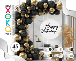 SET GLOBOS BLACK GOLD 45PC - yupiparty