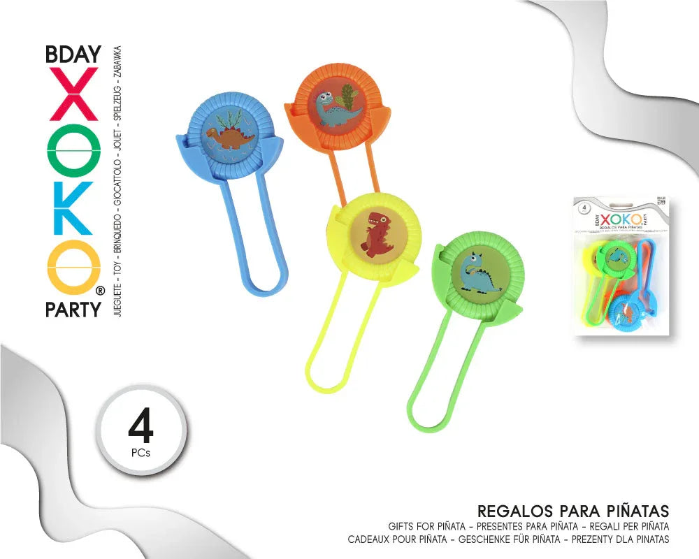 PACK PINATA FRISBEE DINO 4PC - yupiparty