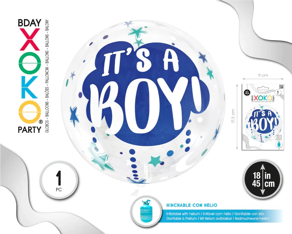GLOBO BURBUJA 18''/45CM BOY - yupiparty
