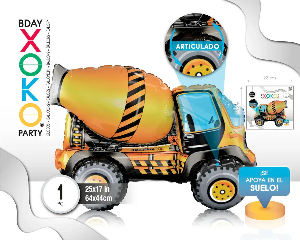 GLOBO FOIL 3D CAMIÓN CONSTRUCCIÓN 64*3 - yupiparty
