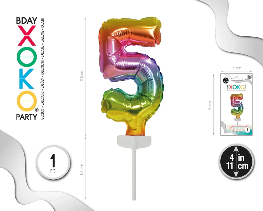 CAKE TOPPER MINI GLOBO RAINBOW 5 - yupiparty