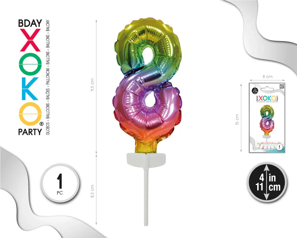 CAKE TOPPER MINI GLOBO RAINBOW 8 - yupiparty