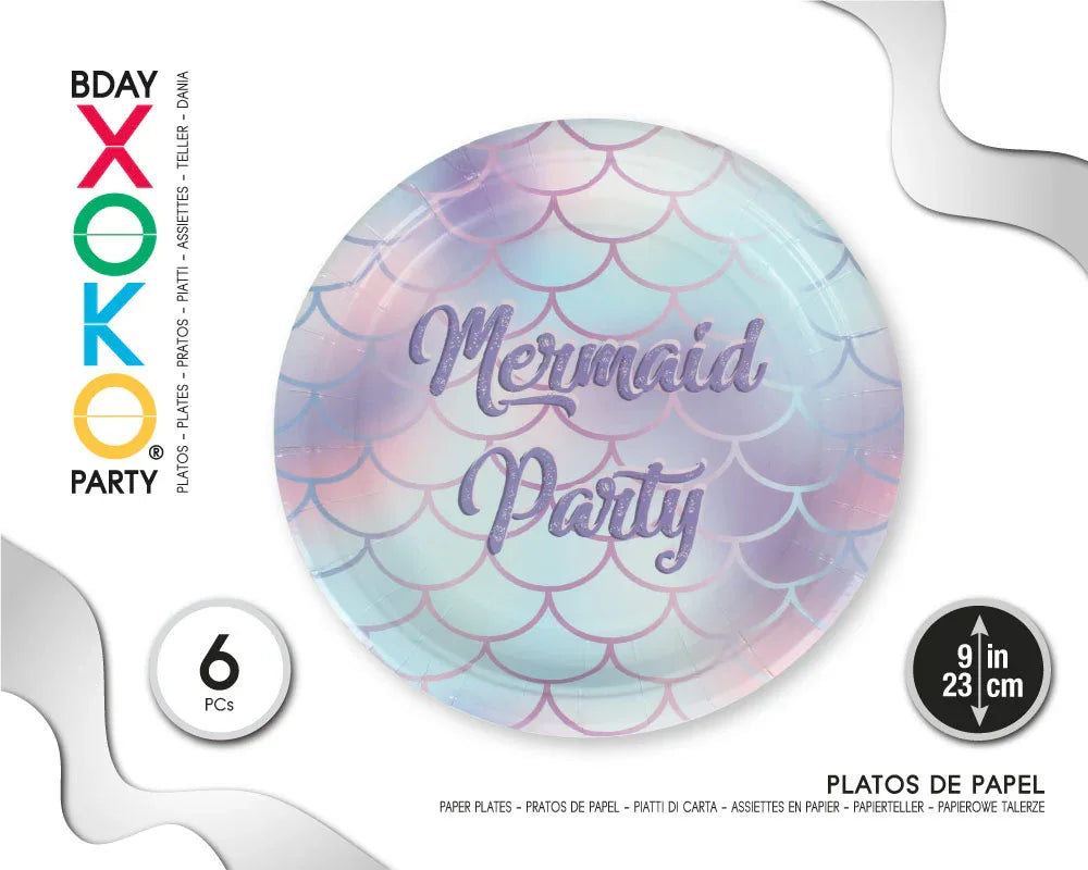PLATO 23CM MERMAID 6PC - yupiparty