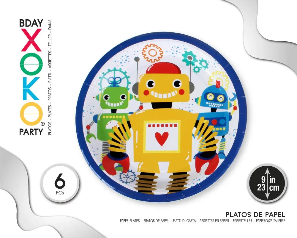 PLATO 23CM ROBOT 6PC - yupiparty
