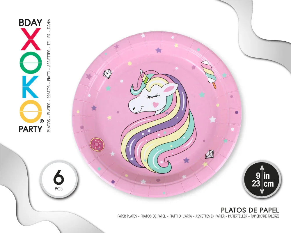 PLATO 23CM UNICORN 6PC - yupiparty