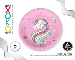 PLATO 23CM UNICORN 6PC - yupiparty