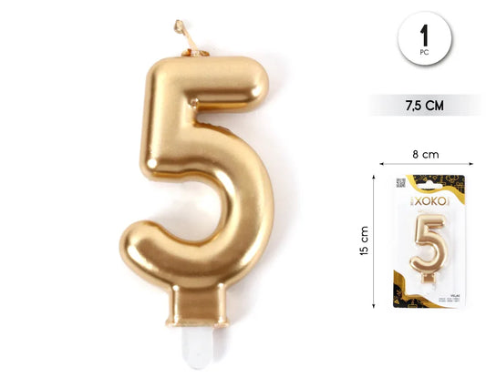 VELA 7.5CM ORO METALIZADO 5 - yupiparty