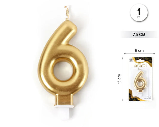 VELA 7.5CM ORO METALIZADO 6 - yupiparty