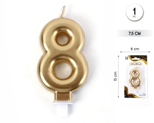 VELA 7.5CM ORO METALIZADO 8 - yupiparty