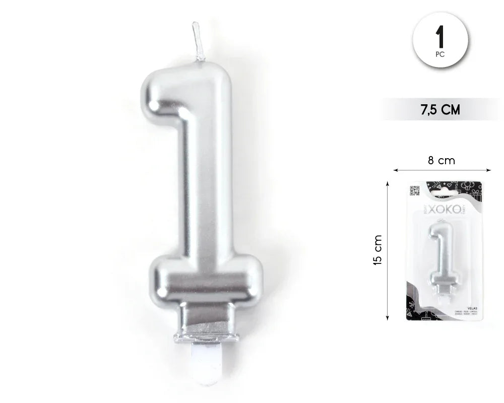 VELA 7.5CM PLATA METALIZADO 1 - yupiparty
