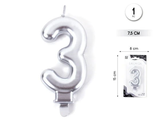 VELA 7.5CM PLATA METALIZADO 3 - yupiparty