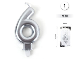 VELA 7.5CM PLATA METALIZADO 6 - yupiparty
