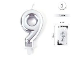 VELA 7.5CM PLATA METALIZADO 9 - yupiparty