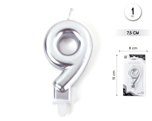 VELA 7.5CM PLATA METALIZADO 9 - yupiparty