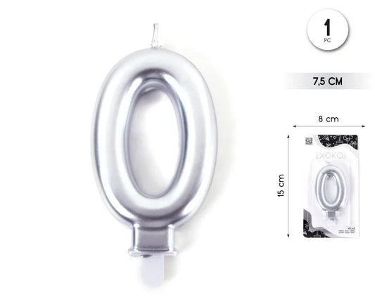 VELA 7.5CM PLATA METALIZADO 0 - yupiparty