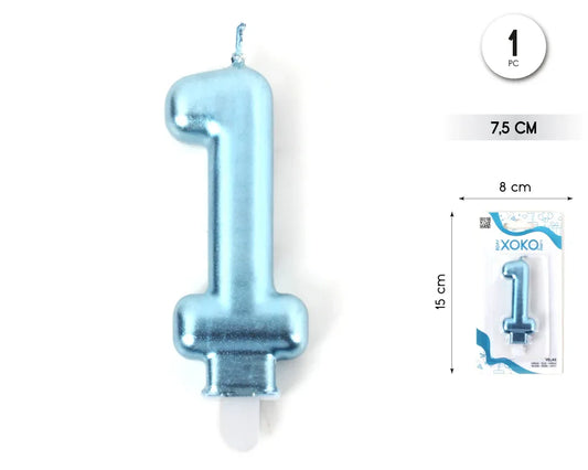 VELA 7.5CM AZUL METALIZADO 1 - yupiparty