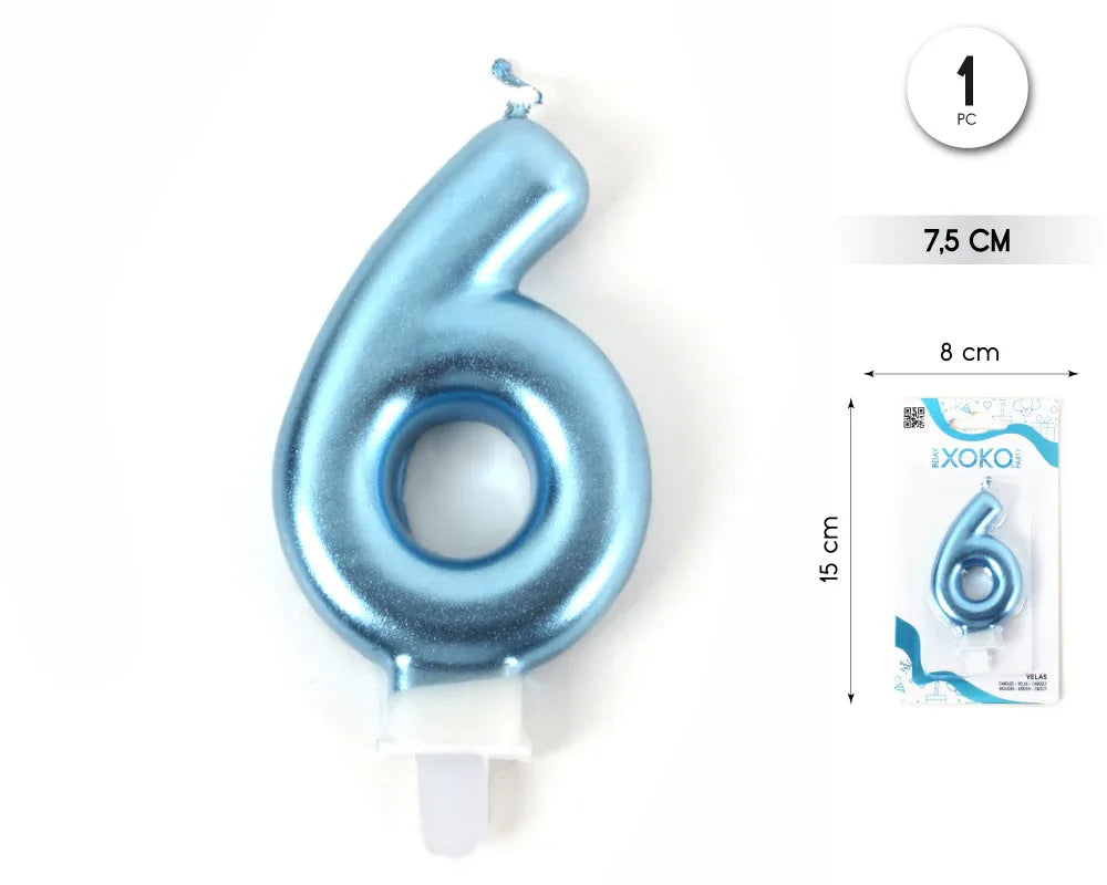 VELA 7.5CM AZUL METALIZADO 6 - yupiparty