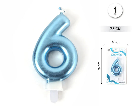 VELA 7.5CM AZUL METALIZADO 6 - yupiparty