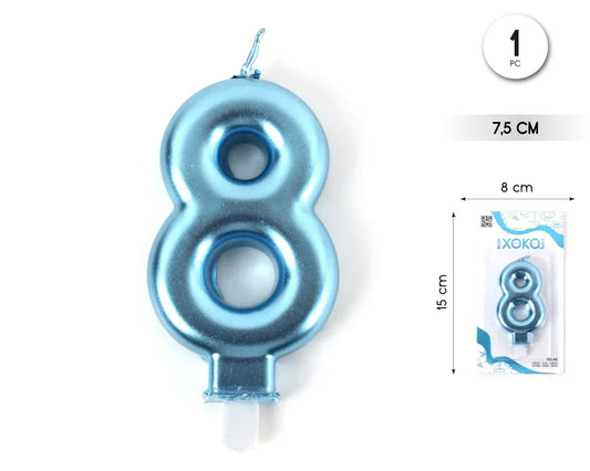 VELA 7.5CM AZUL METALIZADO 8 - yupiparty