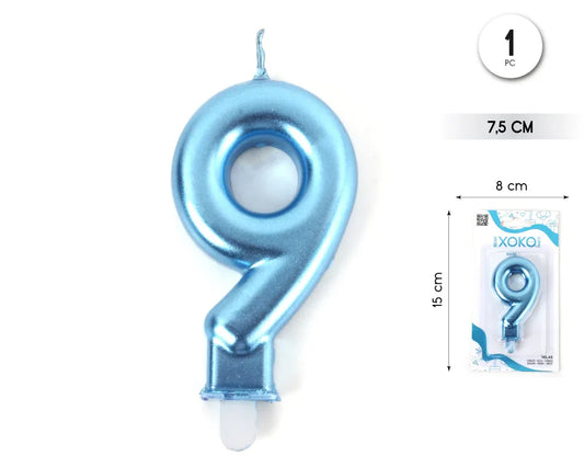 VELA 7.5CM AZUL METALIZADO 9 - yupiparty