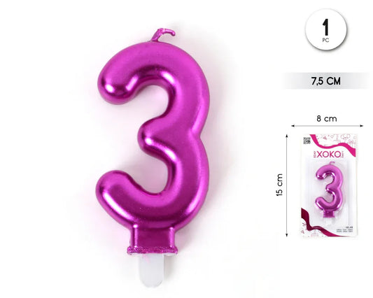 VELA 7.5CM ROSA VÍVIDO METALIZADO 3 - yupiparty