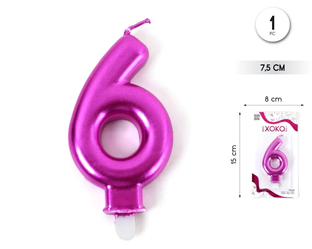 VELA 7.5CM ROSA VÍVIDO METALIZADO 6 - yupiparty
