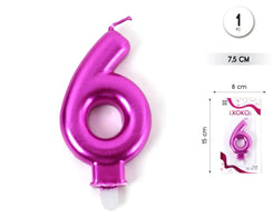 VELA 7.5CM ROSA VÍVIDO METALIZADO 6 - yupiparty